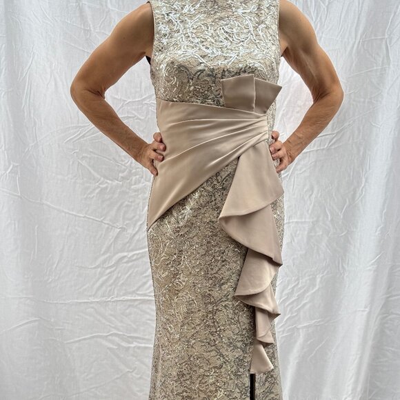 Eliza J Size 6 Beige Silver Accented Full Length Gown - Picture 10 of 16